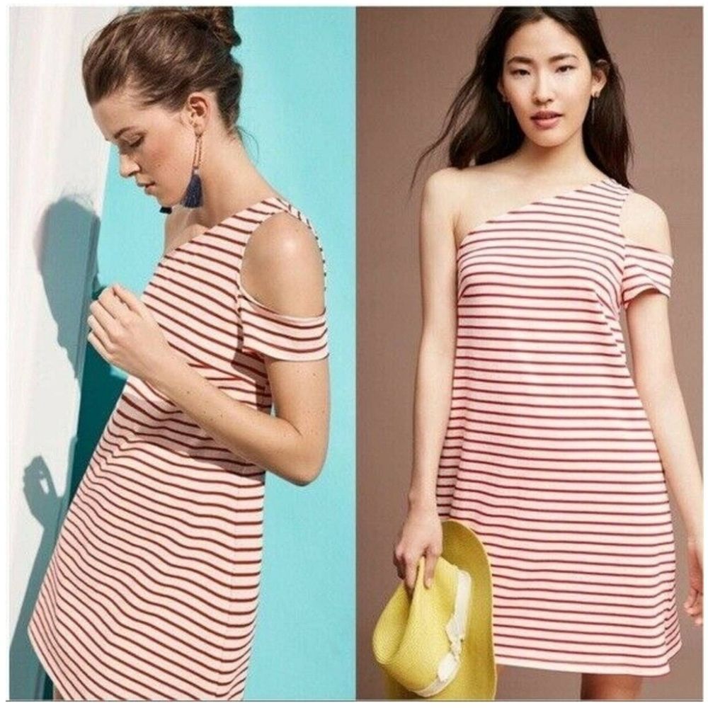 Anthropologie Maeve One Shoulder Striped Dress Size Small